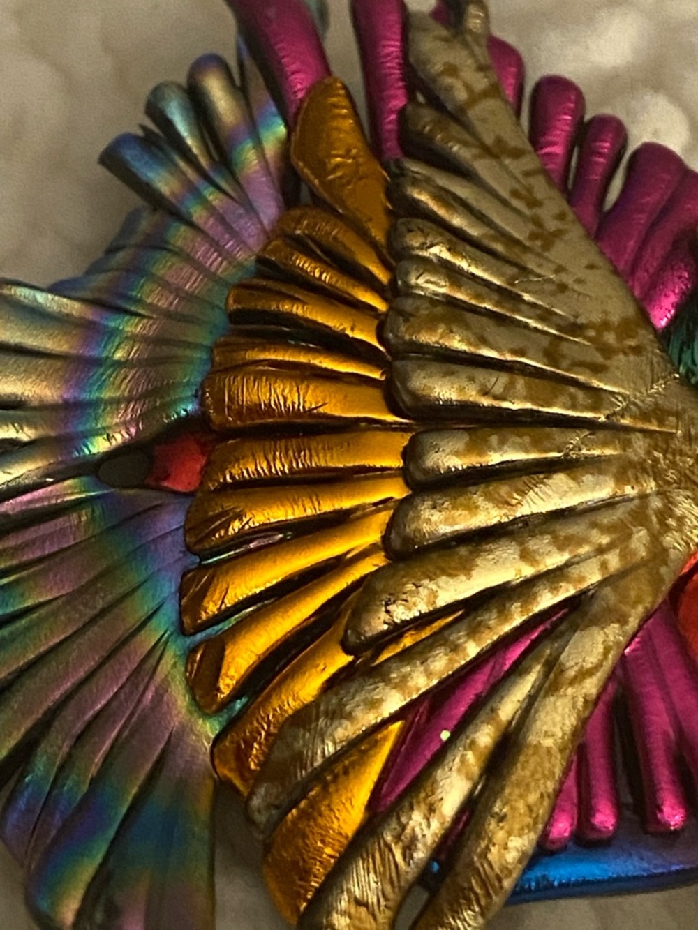 Multicolor Rainbow Fish Brooch with Gold Accent - Picture 8 of 10